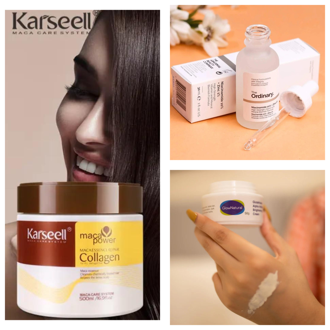 pack-of-3-karseell-hair-mask-500ml-the-ordinary-skin-brightening-niacinamide-10-serum-30ml-glow-natural-glutathione-alpha-arbutin-skin-brightening-cream-50g_PD241